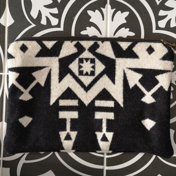 SEAECHO Top Zip Pouch Bag- Black Wool With Aztec Pattern - 12"w x 8.5 h - Picture 4 of 4